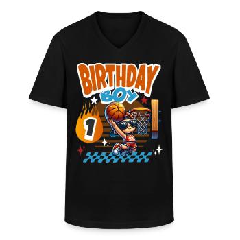 Basketball 1. Geburtstag - Männer-T-Shirt mit V-Ausschnitt - Schwarz - Vorne - AI Model Male 178 dark (178cm)