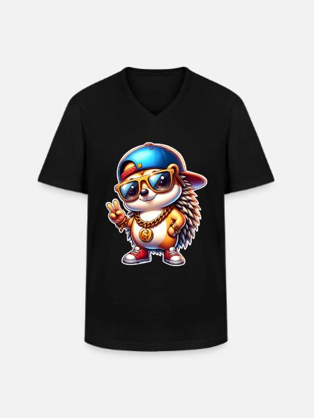 Hedgehog Cool Gold Chain - Men's V-Neck T-Shirt - black