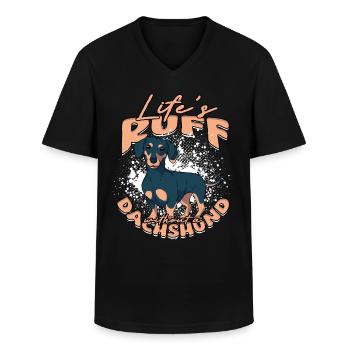 Dackel Life's Ruff Without A Dachshund - Men's V-Neck T-Shirt - black - Front - AI Model Male 178 dark (178cm)