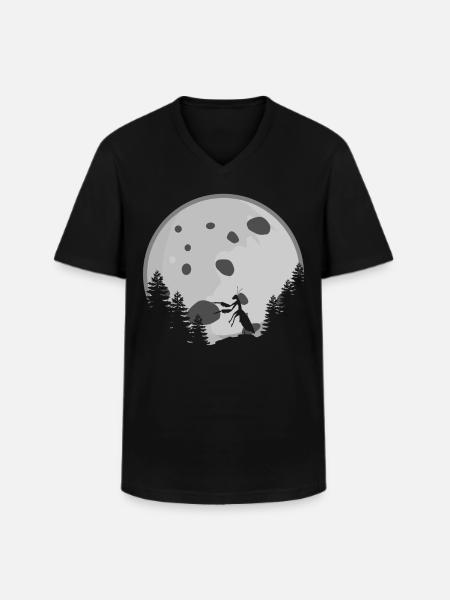 Praying Mantis with Moon - Men's V-Neck T-Shirt - black