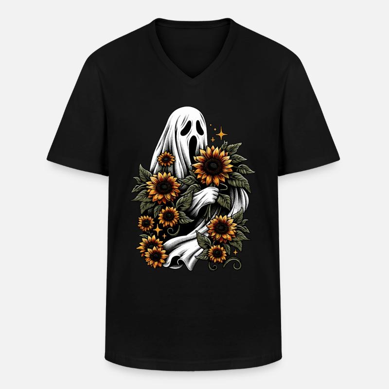 Geist mit Sonnenblumen - Männer-T-Shirt mit V-Ausschnitt - Schwarz