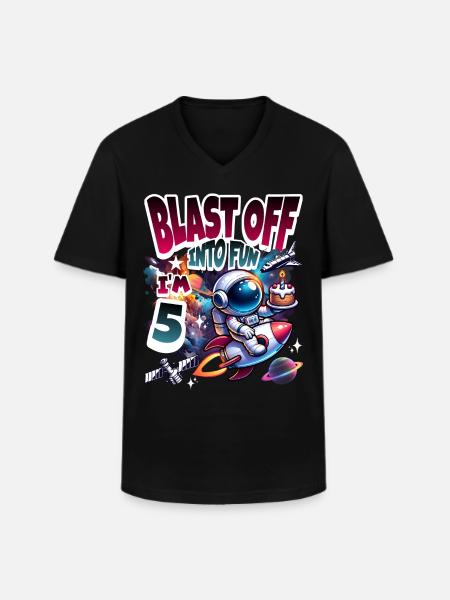 Astronaut 5th Birthday Space - Men's V-Neck T-Shirt - black