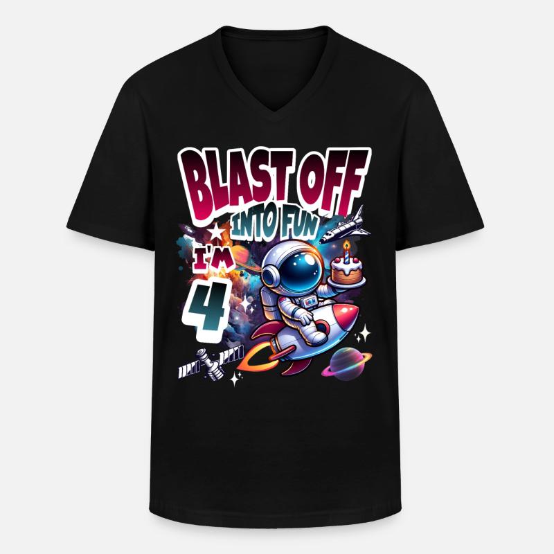 Astronaute 4e anniversaire Espace - T-shirt col V Homme - noir