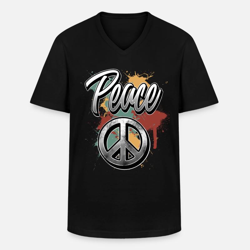Peace - Männer-T-Shirt mit V-Ausschnitt - Schwarz