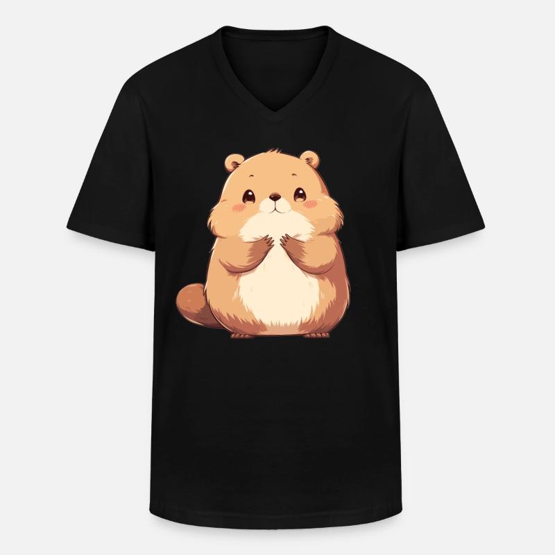 Beaver Biber - Männer-T-Shirt mit V-Ausschnitt - Schwarz