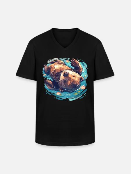Beaver Biber - T-shirt col V Homme - noir