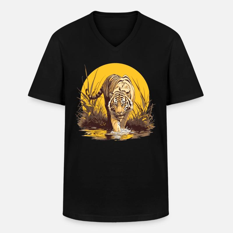 Tiger - Männer-T-Shirt mit V-Ausschnitt - Schwarz