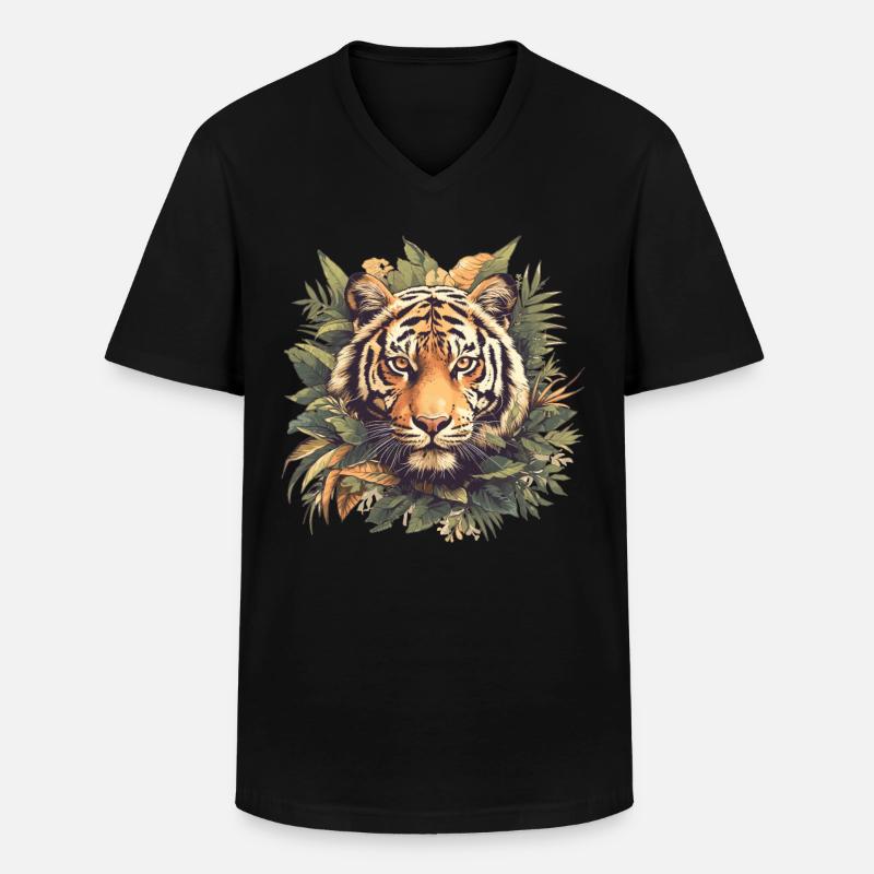 Tiger - Männer-T-Shirt mit V-Ausschnitt - Schwarz