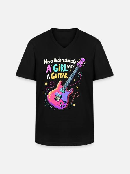 Girl with Guitar Power - Men's V-Neck T-Shirt - black