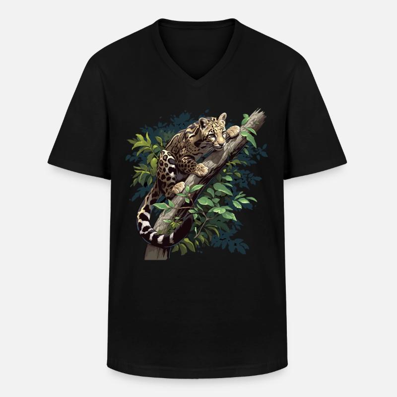 Clouded Leopard Nebelparder - Männer-T-Shirt mit V-Ausschnitt - Schwarz