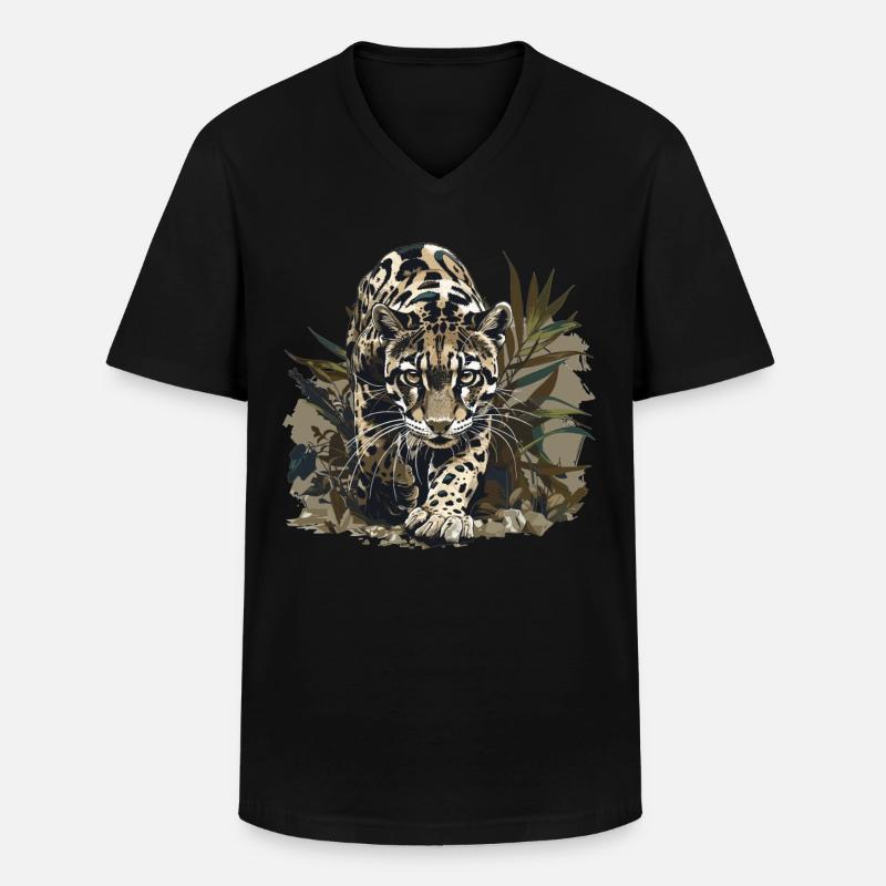 Clouded Leopard Nebelparder - Männer-T-Shirt mit V-Ausschnitt - Schwarz