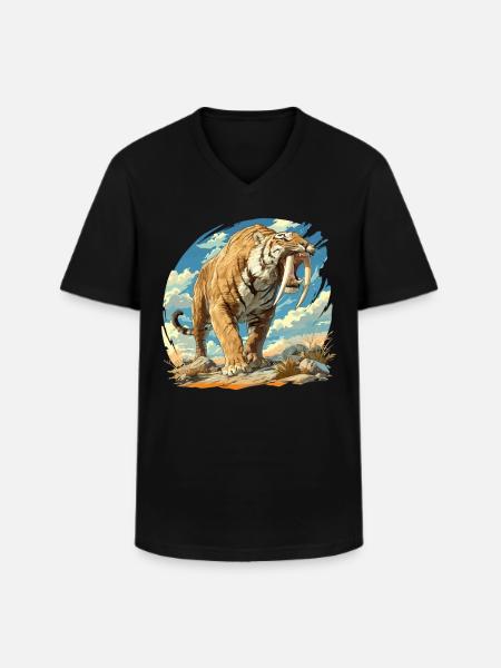 Saber-Toothed Tiger Sabertooth Tiger - Men's V-Neck T-Shirt - black