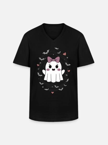 Cute Ghost with Bats - Men's V-Neck T-Shirt - black