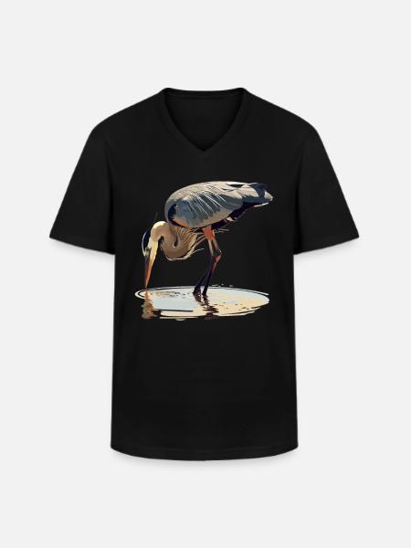 Heron Reiher - Männer-T-Shirt mit V-Ausschnitt - Schwarz