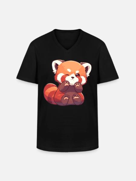 Rød Panda Lille Panda Lille Rød Panda - Klassisk herre T-shirt med V-udskæring - sort