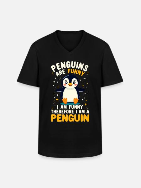 Penguin, Funny, Penguins Are Funny, Penguin - Men's V-Neck T-Shirt - black