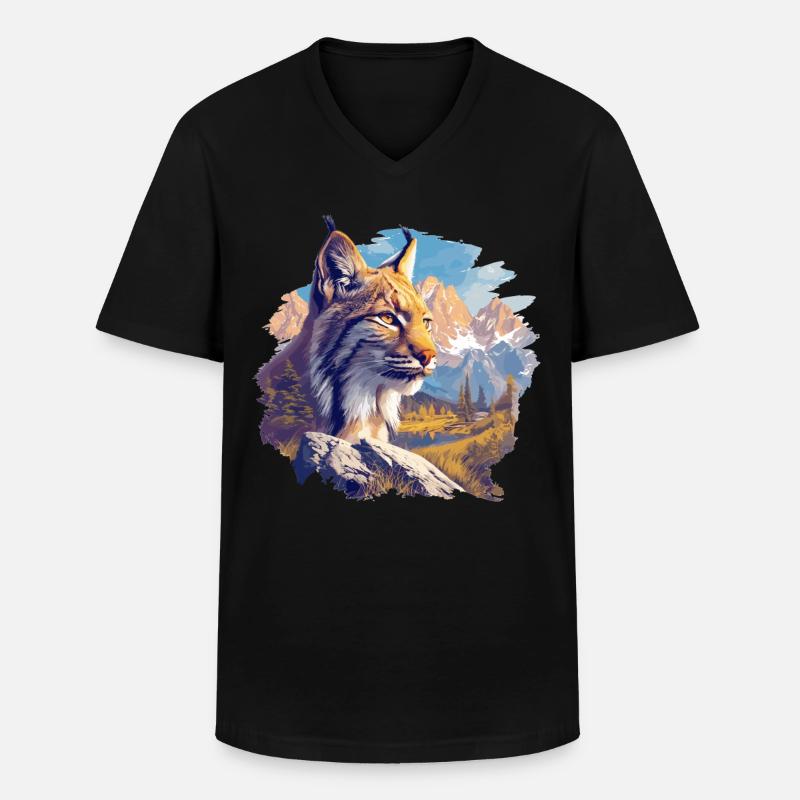 Lynx Luchse Luchs - Männer-T-Shirt mit V-Ausschnitt - Schwarz