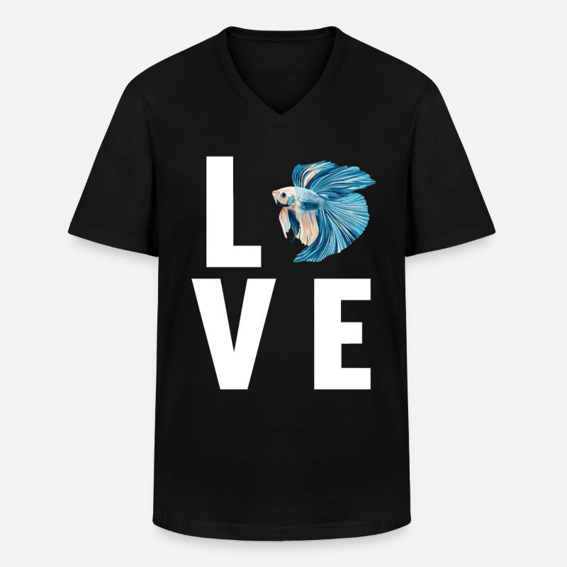 Bettas Betta Poisson Betta - T-shirt col V Homme - noir