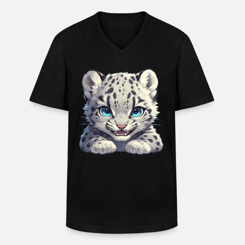 Snow Leopard Schneeleoparde Schneeleopard - Männer-T-Shirt mit V-Ausschnitt - Schwarz