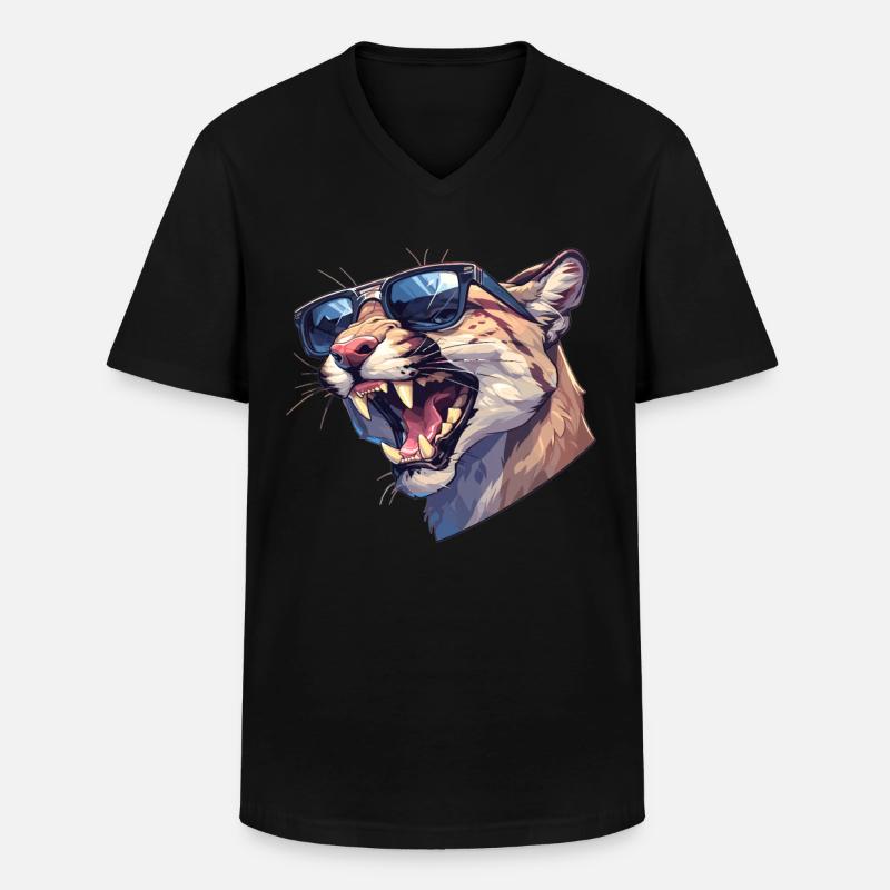 Cougar Berglöwen Berglöwe - Männer-T-Shirt mit V-Ausschnitt - Schwarz
