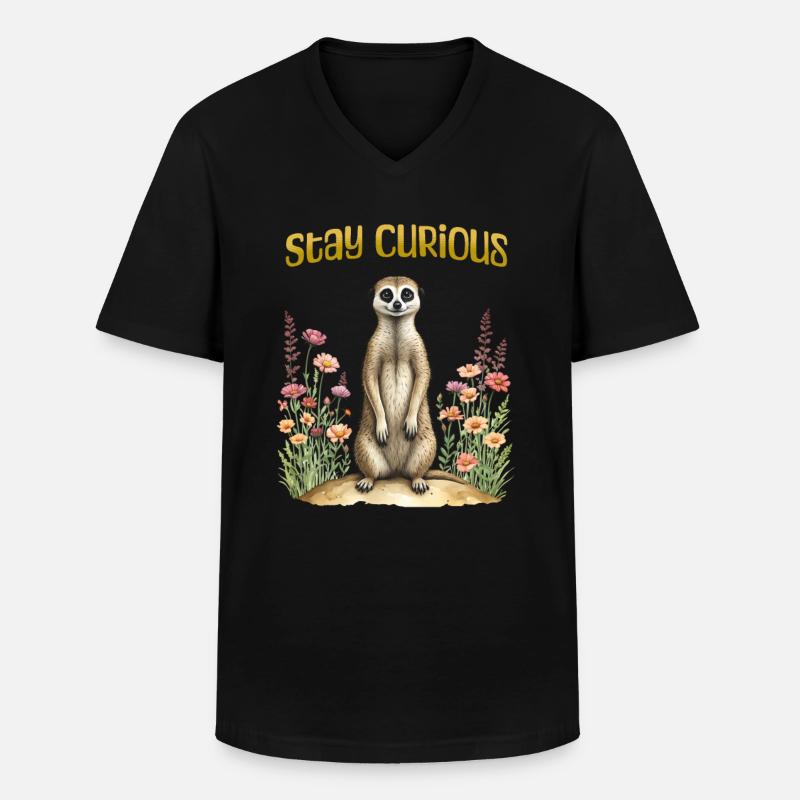 Bleib neugierig, süßes Erdmännchen - Männer-T-Shirt mit V-Ausschnitt - Schwarz