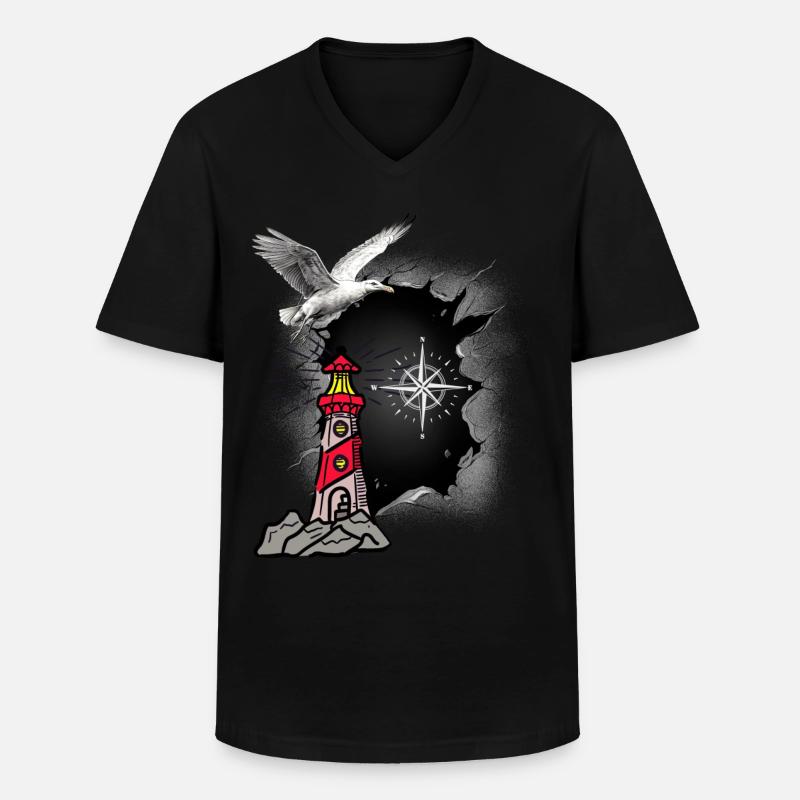 maritim Möwe Kompass Leuchtturm Möwen - Männer-T-Shirt mit V-Ausschnitt - Schwarz