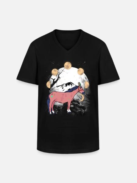 Chamanes Cheval Chevaux Chaman Lune - T-shirt col V Homme - noir