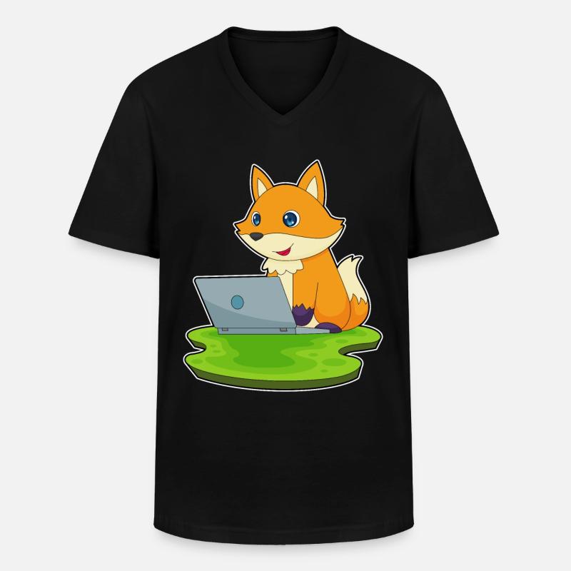 Fuchs Laptop - Männer-T-Shirt mit V-Ausschnitt - Schwarz