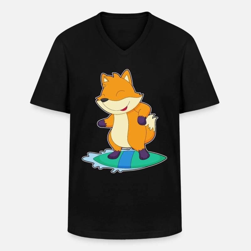 Fuchs Surfer Surfbrett - Männer-T-Shirt mit V-Ausschnitt - Schwarz