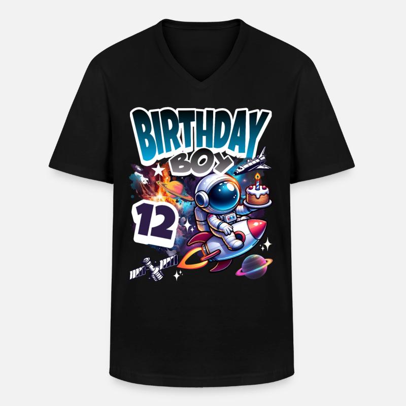 Astronaut 12th Birthday Space - Men's V-Neck T-Shirt - black
