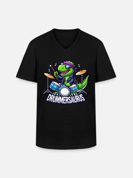 Schlagzeuger, Schlagzeug, Batteur, Drummersaurus - T-shirt col V Homme - noir