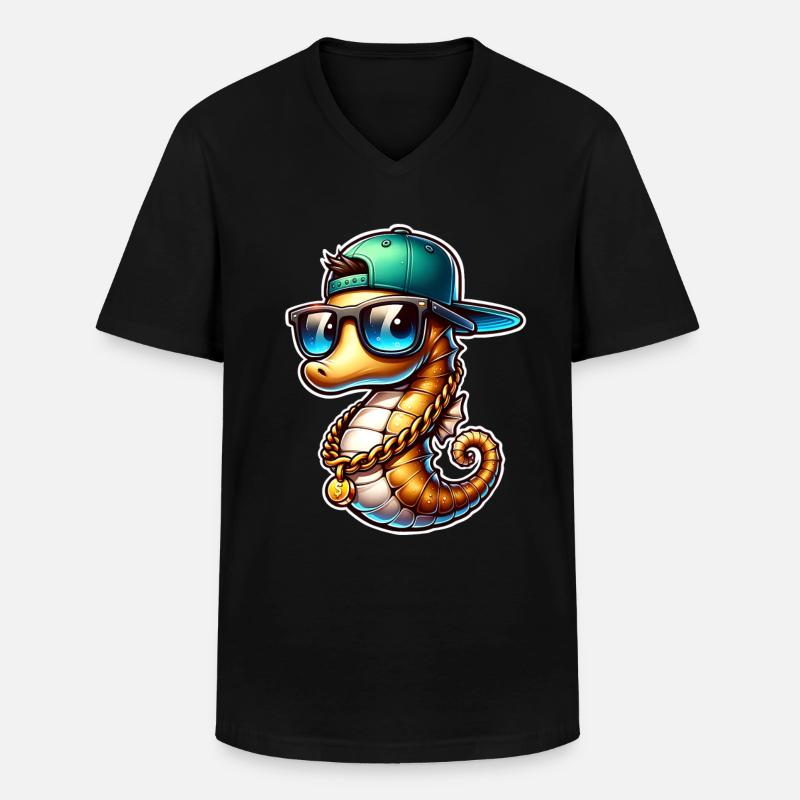 Seepferd Seepferdchen - Männer-T-Shirt mit V-Ausschnitt - Schwarz