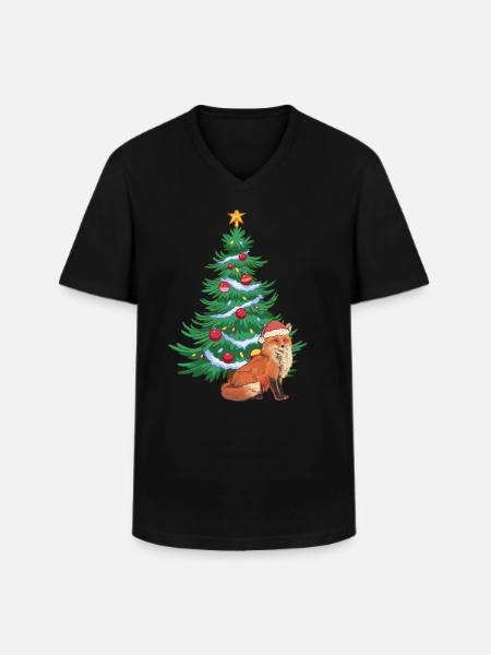 Christmas Christmas Tree Fox Santa - Men's V-Neck T-Shirt - black