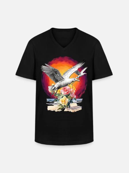 Seagulls Seagull Seagulls Maritime Sunset - Men's V-Neck T-Shirt - black
