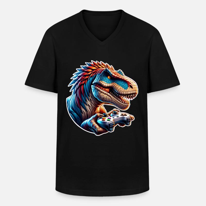 Gaming Dinosaurier T Rex - Männer-T-Shirt mit V-Ausschnitt - Schwarz