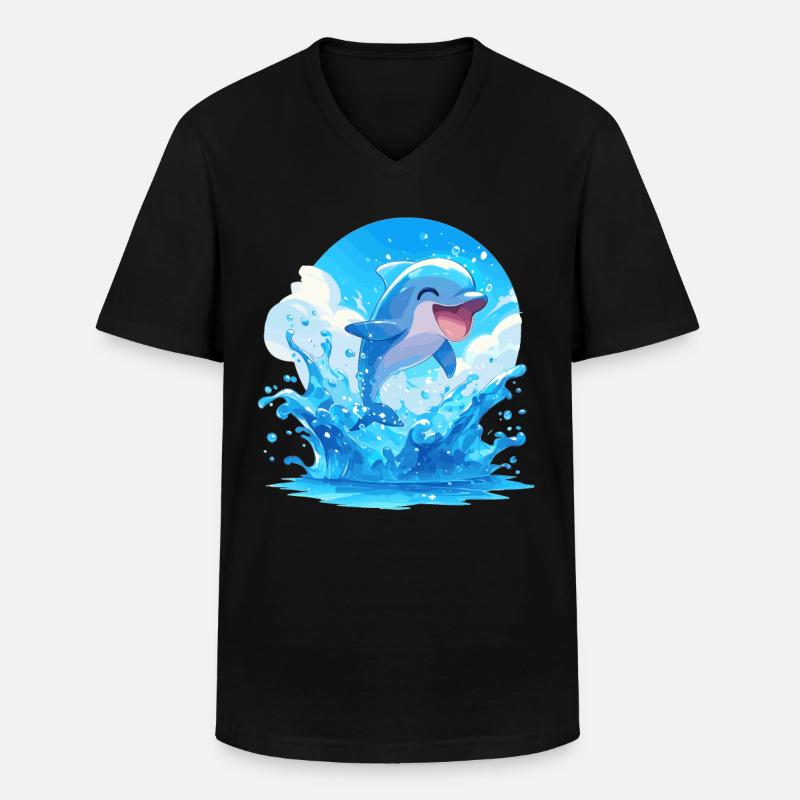 Dolphin Delfine Delfin - Männer-T-Shirt mit V-Ausschnitt - Schwarz