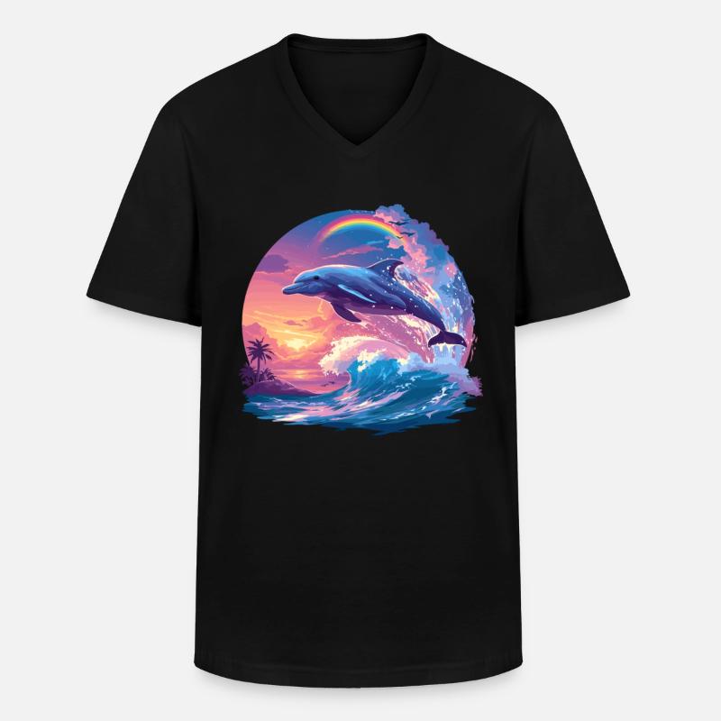 Dolphin Delfine Delfin - Männer-T-Shirt mit V-Ausschnitt - Schwarz