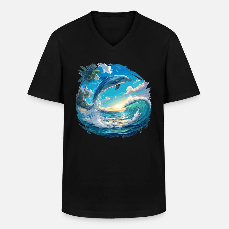 Dolphin Delfine Delfin - Männer-T-Shirt mit V-Ausschnitt - Schwarz