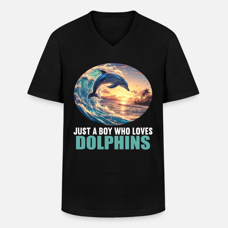 Dolphin Delfine Delfin - Männer-T-Shirt mit V-Ausschnitt - Schwarz