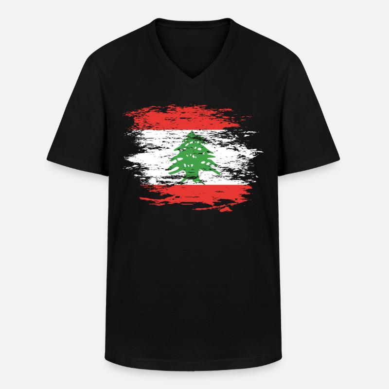 Libanon Flagge used - Männer-T-Shirt mit V-Ausschnitt - Schwarz