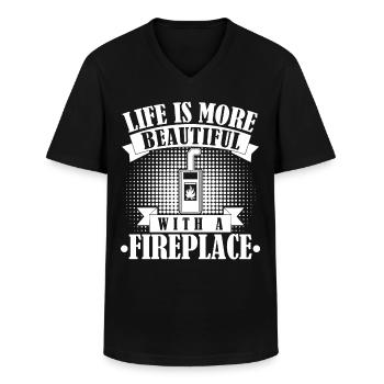 Fireplace Oven Joke Firewood - Men's V-Neck T-Shirt - black - Front - AI Model Male 178 dark (178cm)