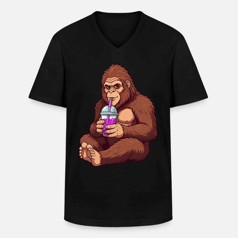 Entspannter Bigfoot Bubble Tea - Männer-T-Shirt mit V-Ausschnitt - Schwarz