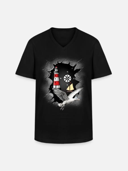 Seagull Lighthouse Compass Lighthouses Seagulls - Men's V-Neck T-Shirt - black