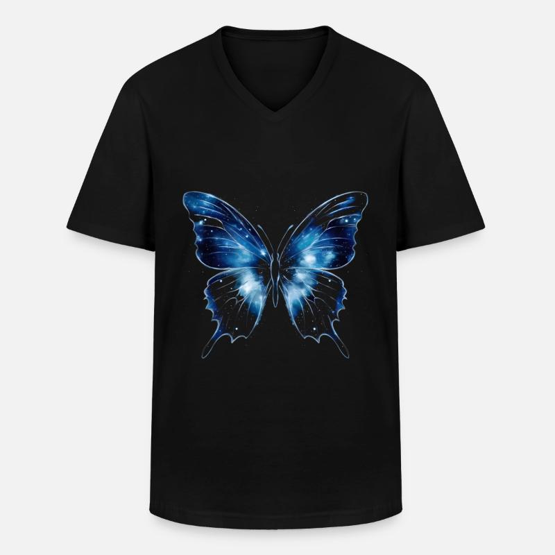 Blauer Schmetterling - Männer-T-Shirt mit V-Ausschnitt - Schwarz
