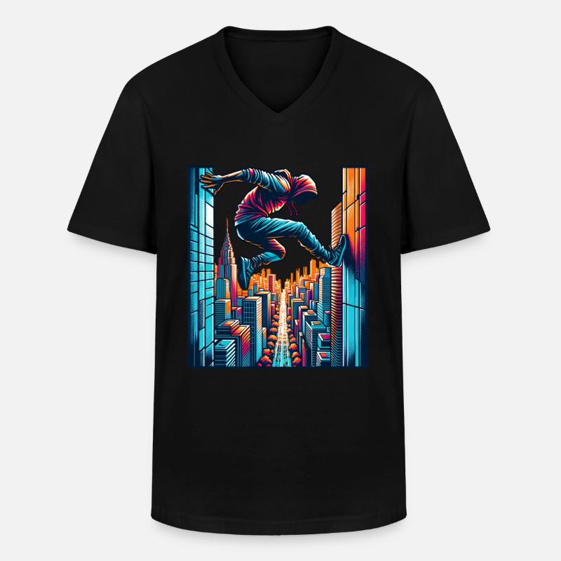 Parkour - Männer-T-Shirt mit V-Ausschnitt - Schwarz