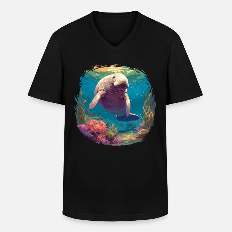 Seekuh Manatees Manatee - Männer-T-Shirt mit V-Ausschnitt - Schwarz