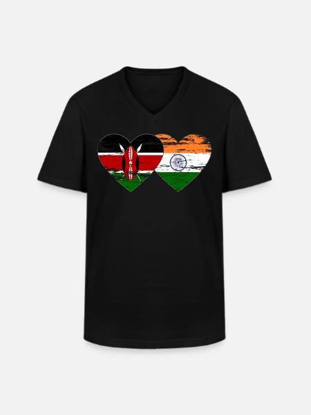 Kenya Inde Drapeau Coeur Utilisé - T-shirt col V Homme - noir