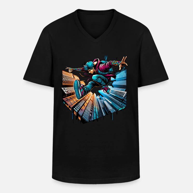 Parkour - Männer-T-Shirt mit V-Ausschnitt - Schwarz