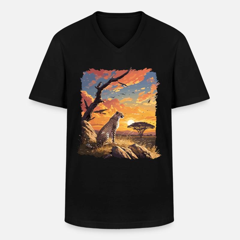 Cheetah Geparde Gepard - Männer-T-Shirt mit V-Ausschnitt - Schwarz