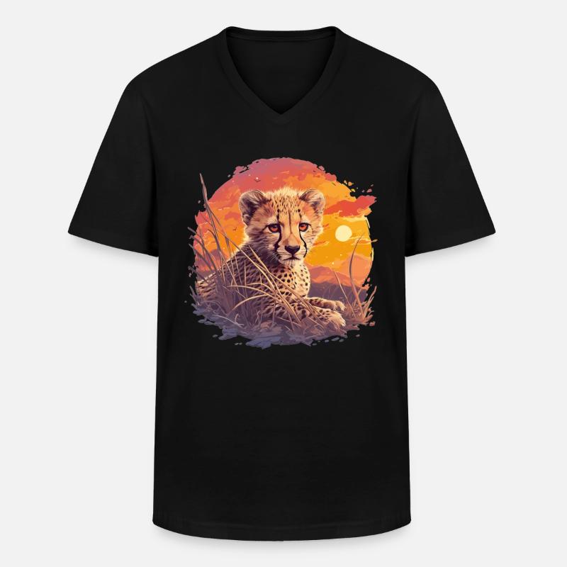 Cheetah Geparde Gepard - Männer-T-Shirt mit V-Ausschnitt - Schwarz